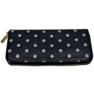 Merona Women's Wallet Black White Polka Dot Zipper Closure Accordian Style EUC